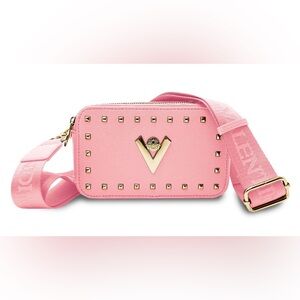 Valentino Orlandi Logo Double Zip Camera Bag w/Adjustable Strap Pink